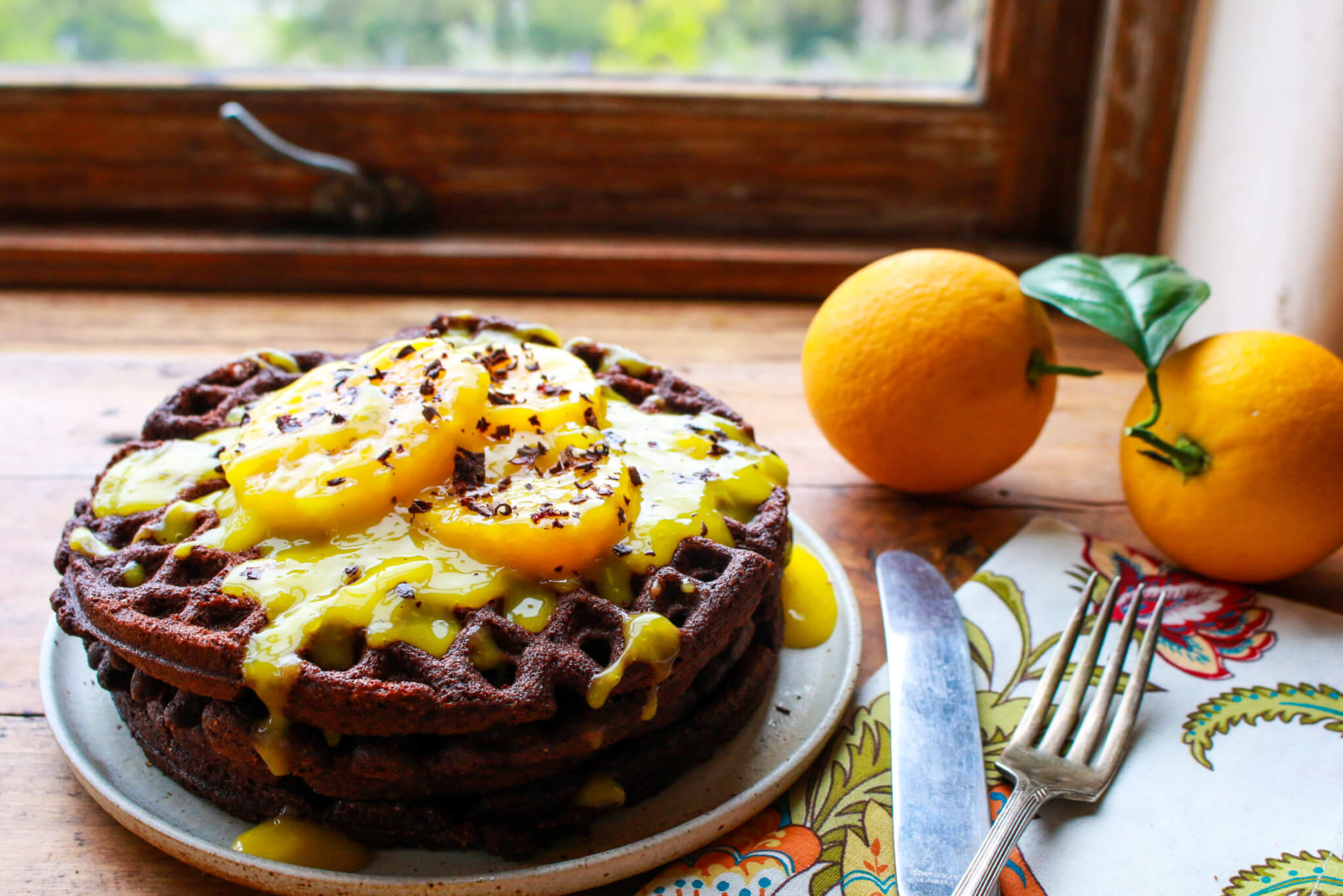 Vegan Dark Chocolate Orange Waffles - Sharon Palmer, The Plant Powered Dietitian