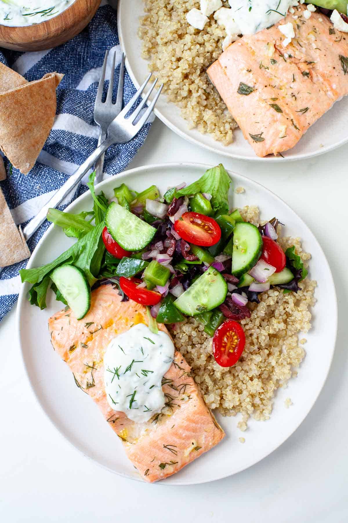 Greek Salmon Quinoa Bowl