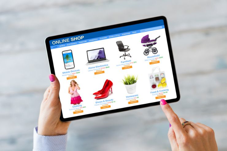 A person browsing an e-commerce store on a tablet