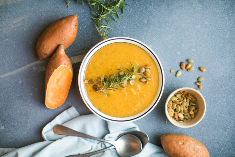 Carrot, Sweet Potato and Pumpkin Soup | Slimming World Friendly Recipe - Fatgirlskinny.net | Slimming Recipes, Healthy Eating & Weight Loss