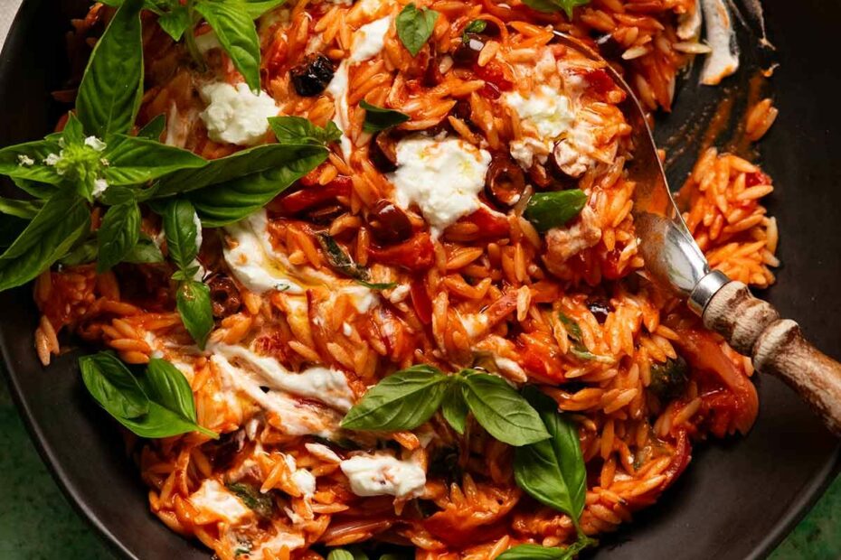 Roasted Red Pepper Goat Cheese Risoni / Orzo