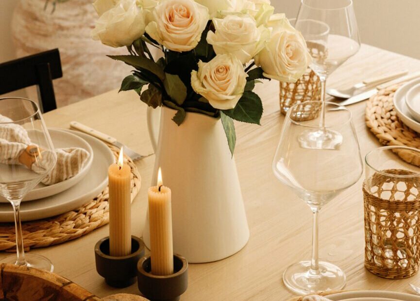 Romantic dinner table setting.
