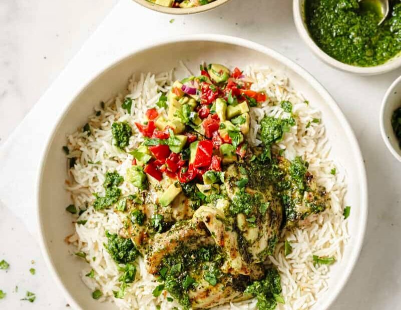 cilantro lime chicken with rice and salsa