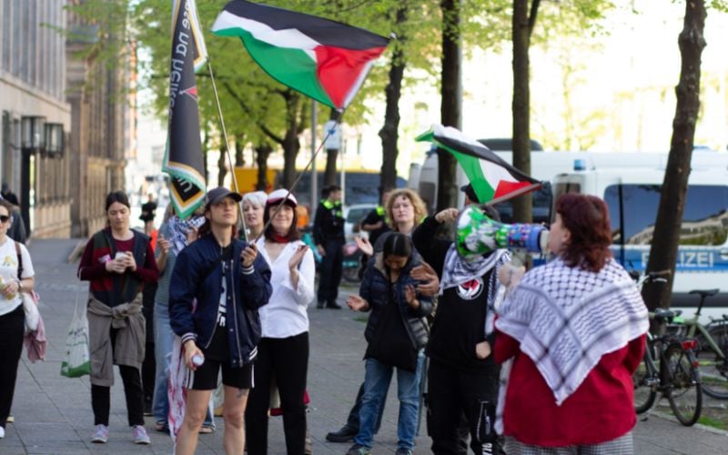 The demonstration outside the Irish Embassy in Berlin, Germany on Wednesday, April 16.