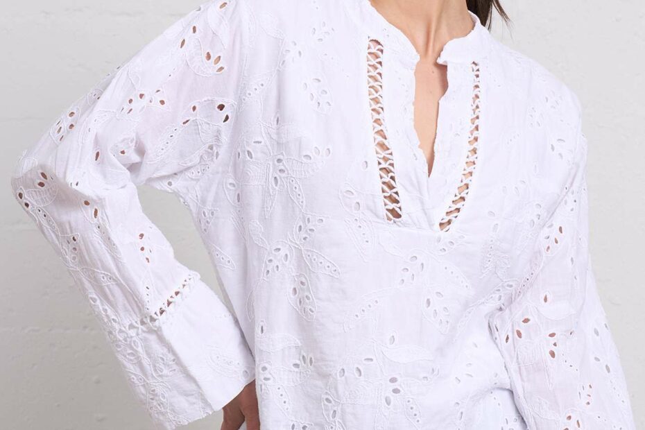 Franne golde embroidered pullover blouse elegant spring fashion
