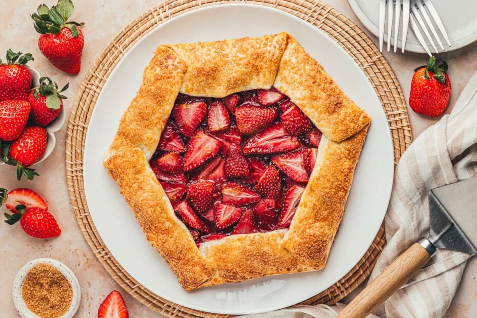 strawberry galette on white plate