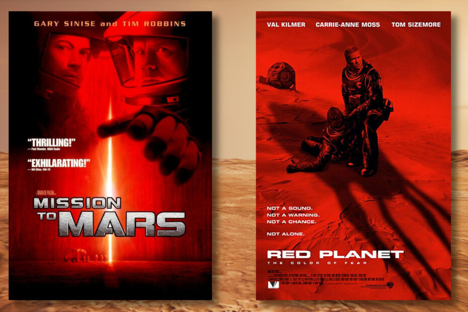 Image of the Martian surface with movie posters for Mission to Mars and Red Planet superimposed onto it.