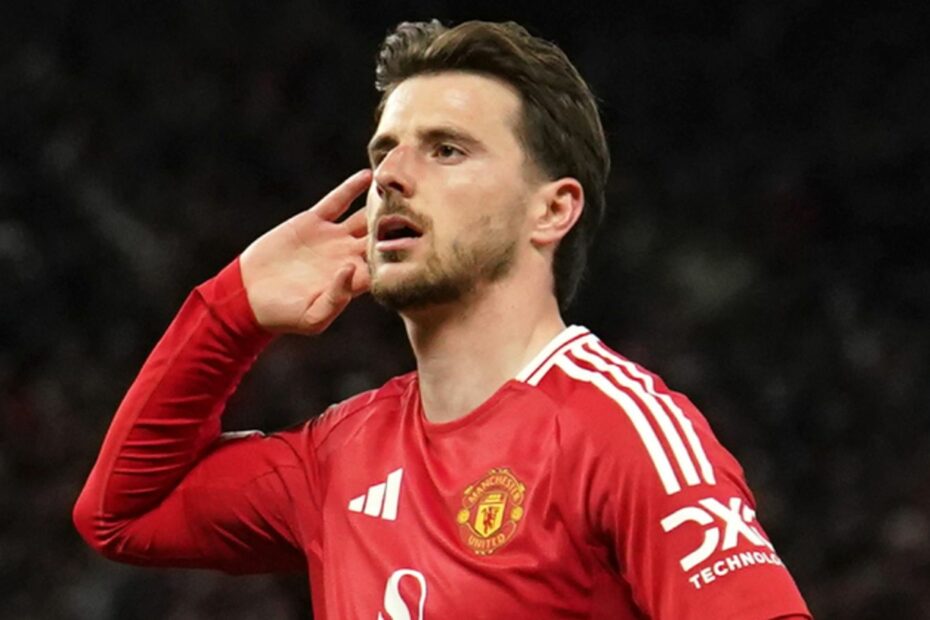 Manchester United's Mason Mount celebrates scoring a goal against Athletic Club