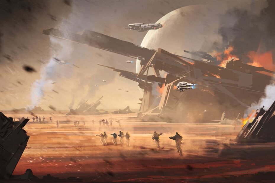 Fierce war on alien ruins, 3D illustration.; Shutterstock ID 2188388355; purchase_order: -; job: -; client: -; other: -