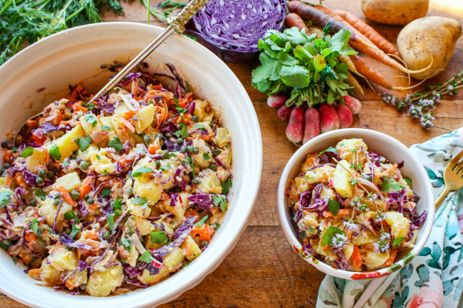 Colorful Vegan Confetti Potato Salad with Creamy Lemon Dressing - Sharon Palmer, The Plant Powered Dietitian