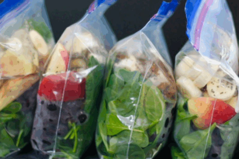 smoothie prep in a bag next to each other