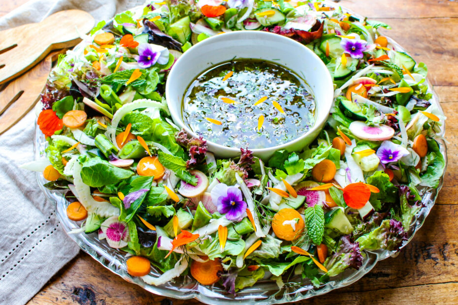 Midsummer Salad Ring with Lemon Herb Vinaigrette - Sharon Palmer, The Plant Powered Dietitian
