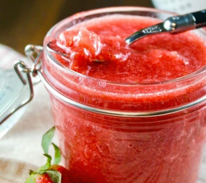 Strawberry Puree in a glass jar