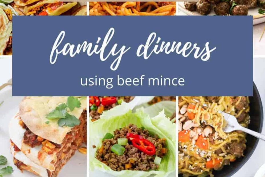 A collage of meals using beef mince.