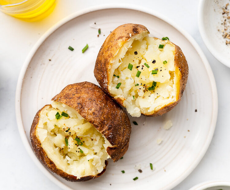 Air Fryer Baked Potatoes on a Plate