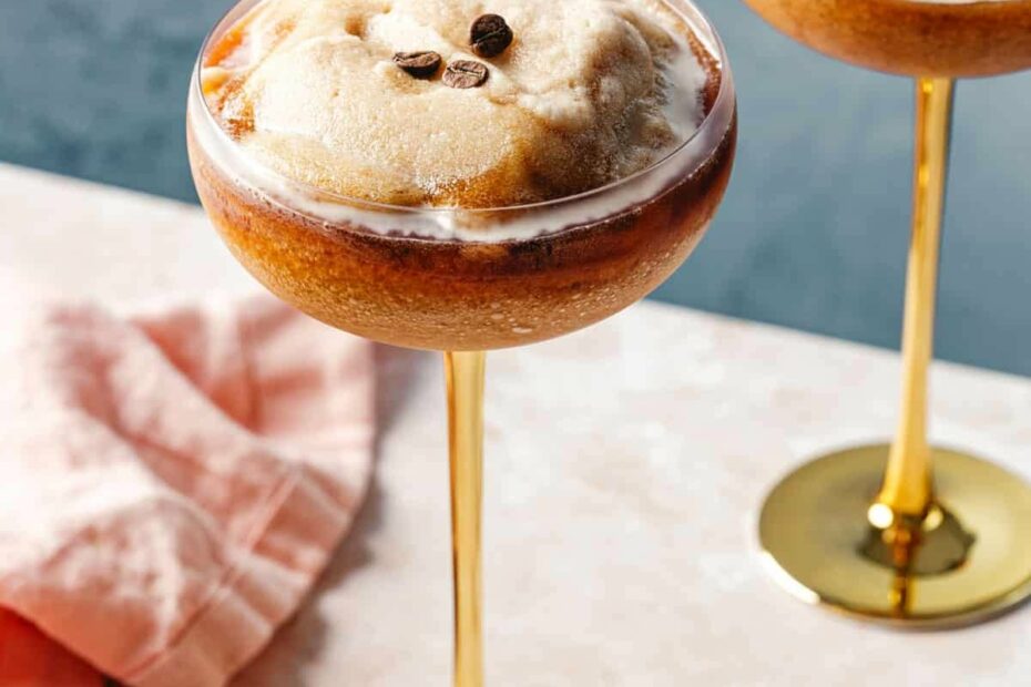 Frozen Espresso Martini in stemmed glass.