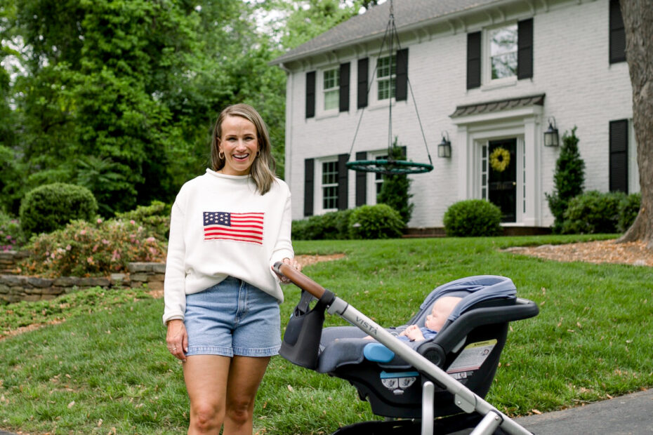 Woman with baby in Uppababy Vista stroller