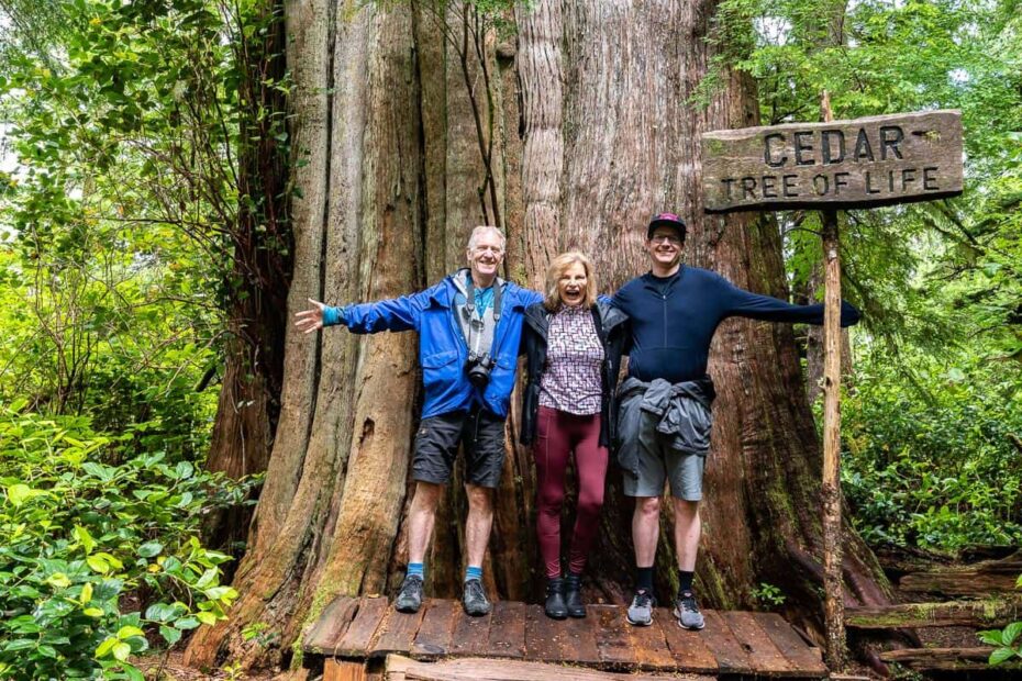 Three family members at the Big Tree - which is around 1,500 years old
