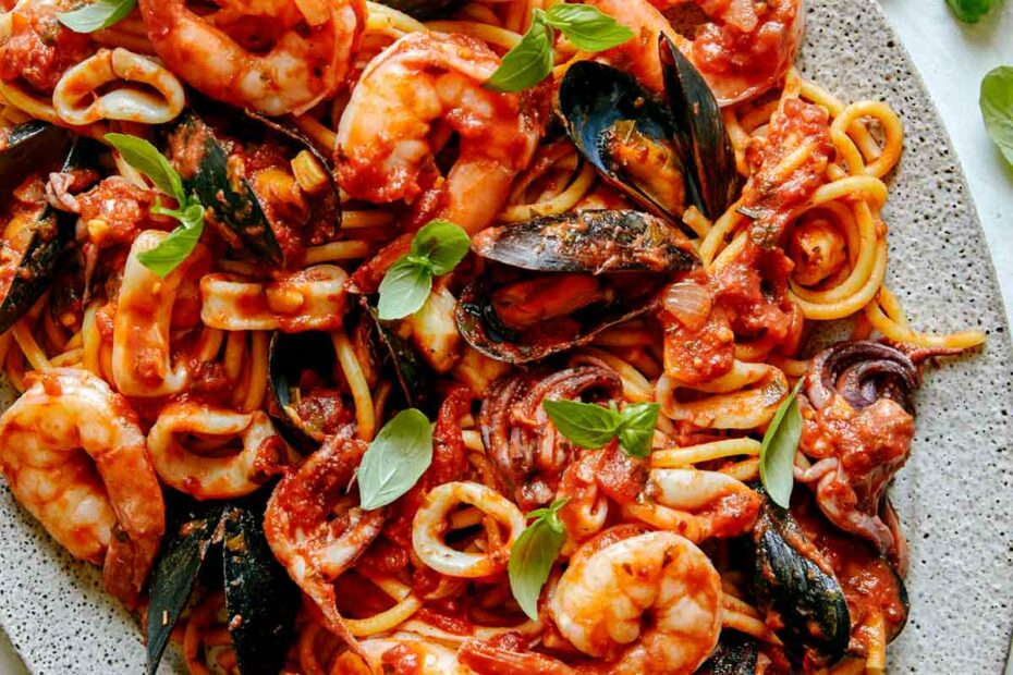 Frutti Di Mare recipe on a platter.