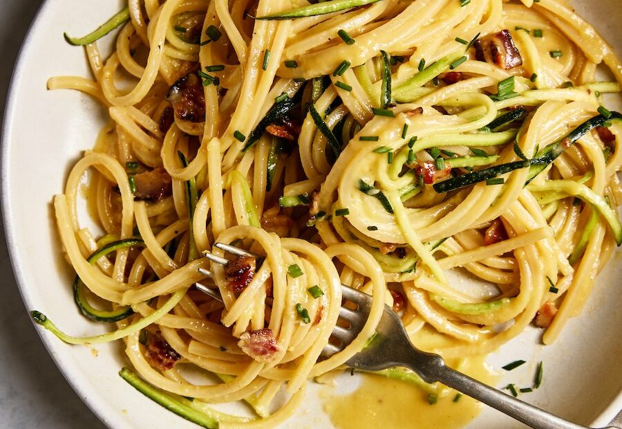 Homemade Zucchini Carbonara With Crispy Bacon - The Clever Carrot