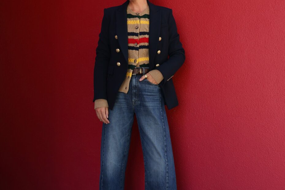 preppy look, barrel denim and loafers, how to style loafers, loafer outfit ideas, miller veronica beard blazer