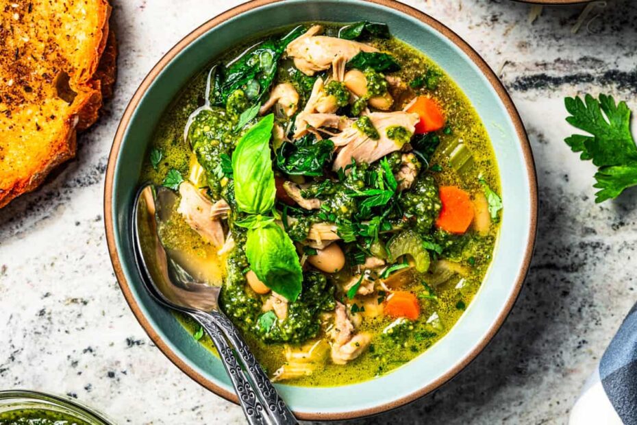 One-Pot Chicken White Bean Soup With Pesto - Cozy & Comforting!