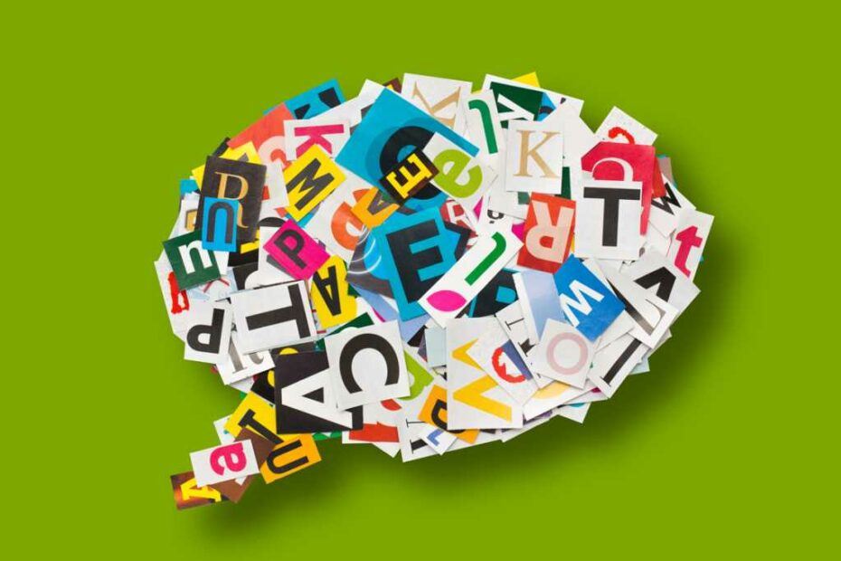 speech bubble constructed from abstract letters