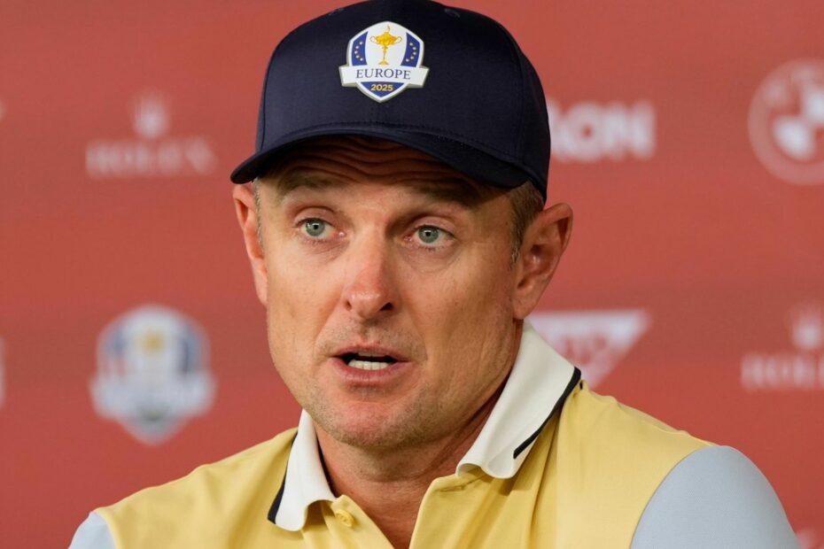 Europe's Justin Rose speaks during a news conference at the Ryder Cup golf tournament, Wednesday