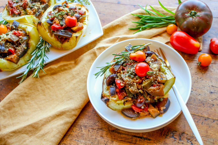 Spaghetti Squash with Ratatouille - Sharon Palmer, The Plant Powered Dietitian