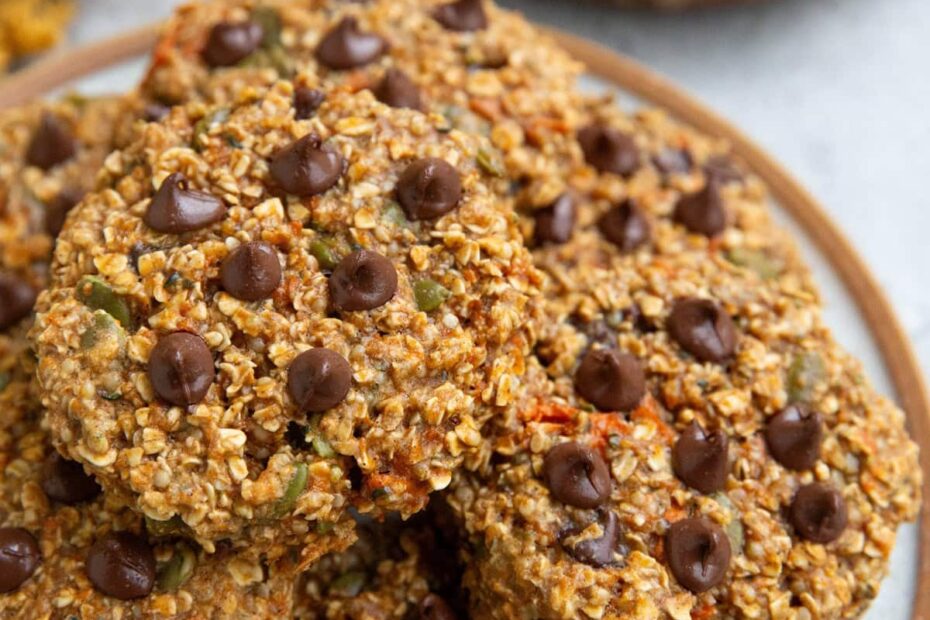 Pile of sweet potato cookies on a plate, ready to eat.