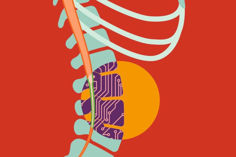 A human spine with integrated electronic circuits embedded into it
