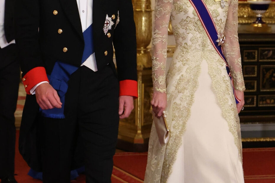 Kate Middleton Dazzles in Golden Floral Gown and Sparkling Tiara at US State Banquet