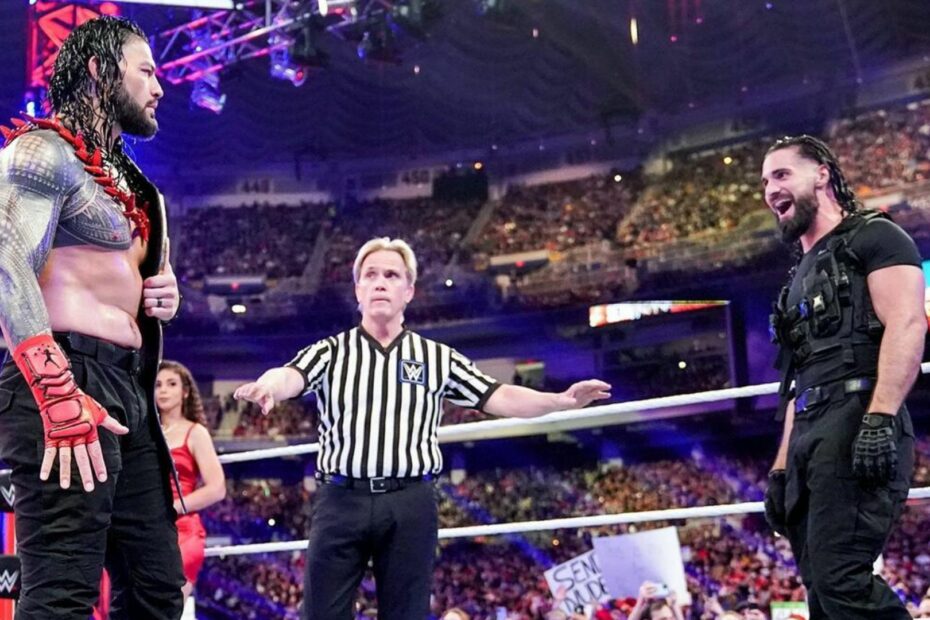 Roman Reigns and Seth Rollins at Royal Rumble 2022 [Image Credits: WWE.com]