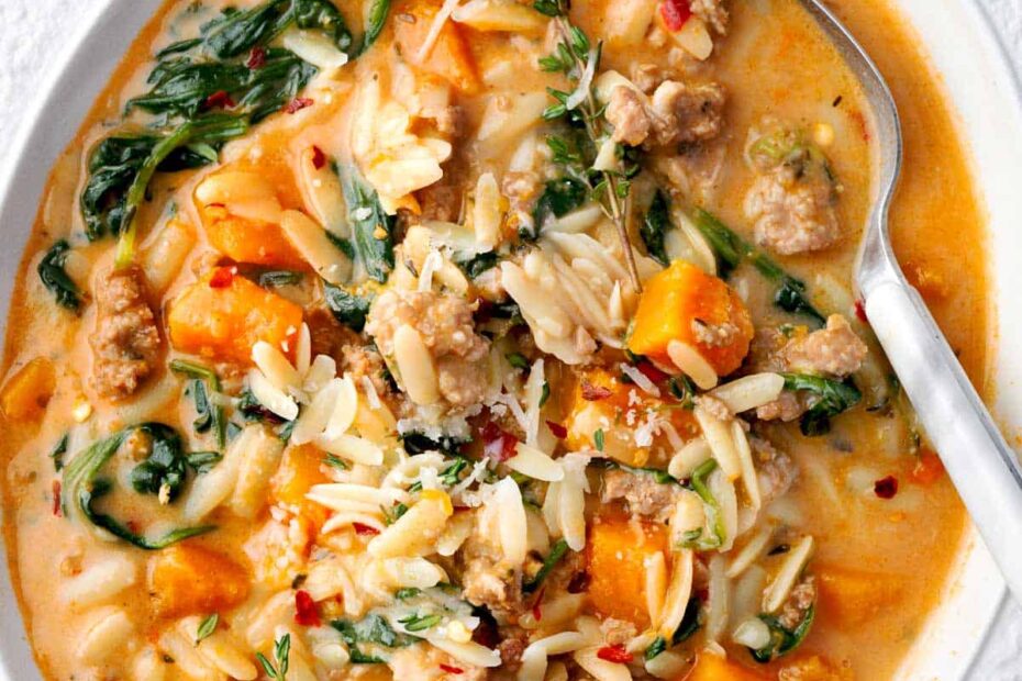 Butternut Squash and Sausage Orzo Soup - Chefjar