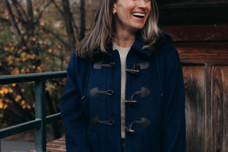 Woman wearing J.Crew Factory Sherpa Toggle Coat