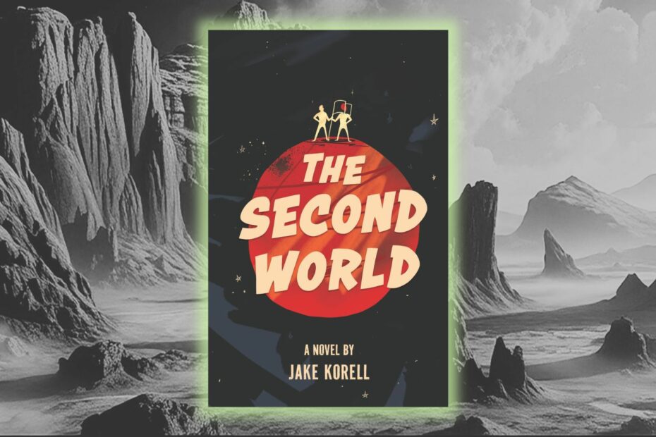 A black and white image of a series of peaks is behind the cover of a book saying "The Second World"