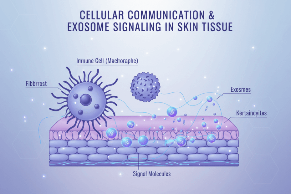 Scientific visualization of cellular communication and exosome signaling in skin