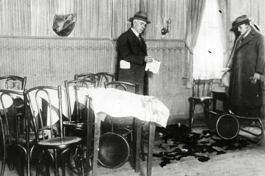 The aftermath at the Adonis Social Club on Christmas Day, 1925.