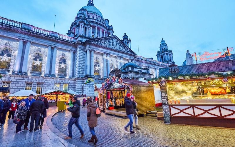 Christmas market at City Hall in Belfast, Ireland.