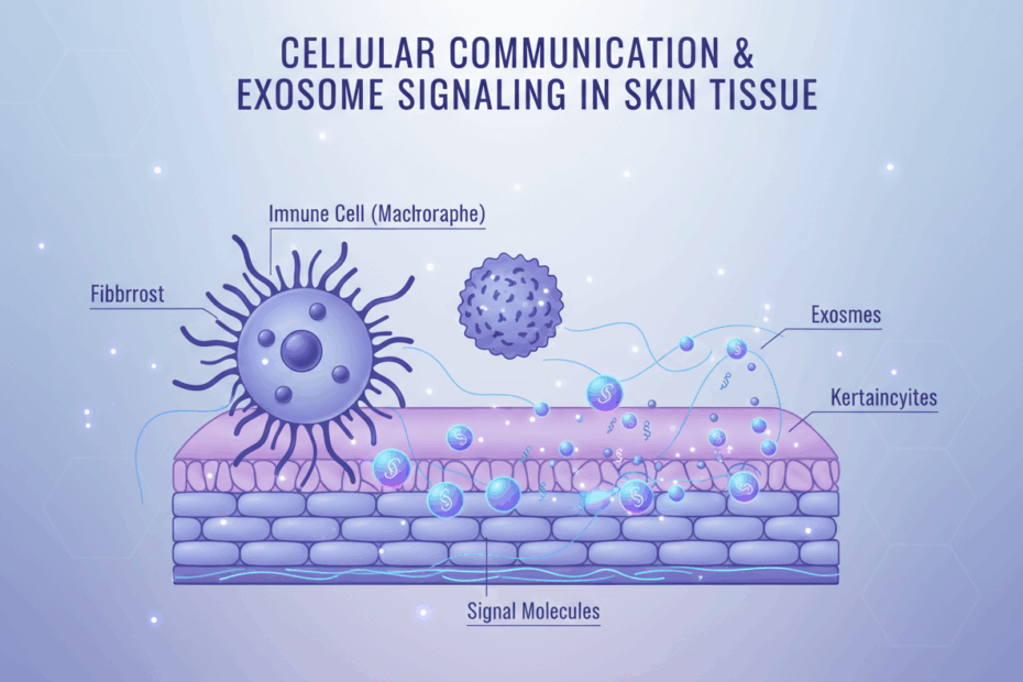 Scientific visualization of cellular communication and exosome signaling in skin