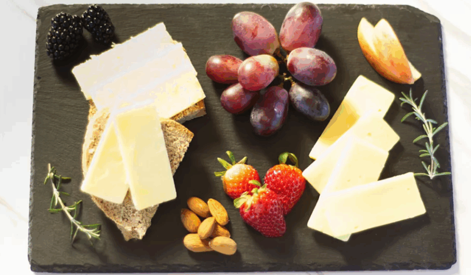 A cheese board created using Irish cheddar cheese.