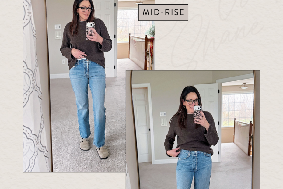 Cover graphic with side-by-side photos comparing mid-rise and high-waisted jeans, labeled ‘Mid-Rise vs. High-Waisted Jeans."