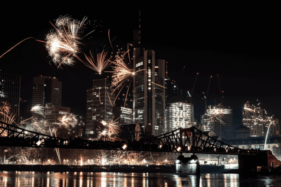 Magnificent display of fireworks illuminating the night sky over the city of Brisbane