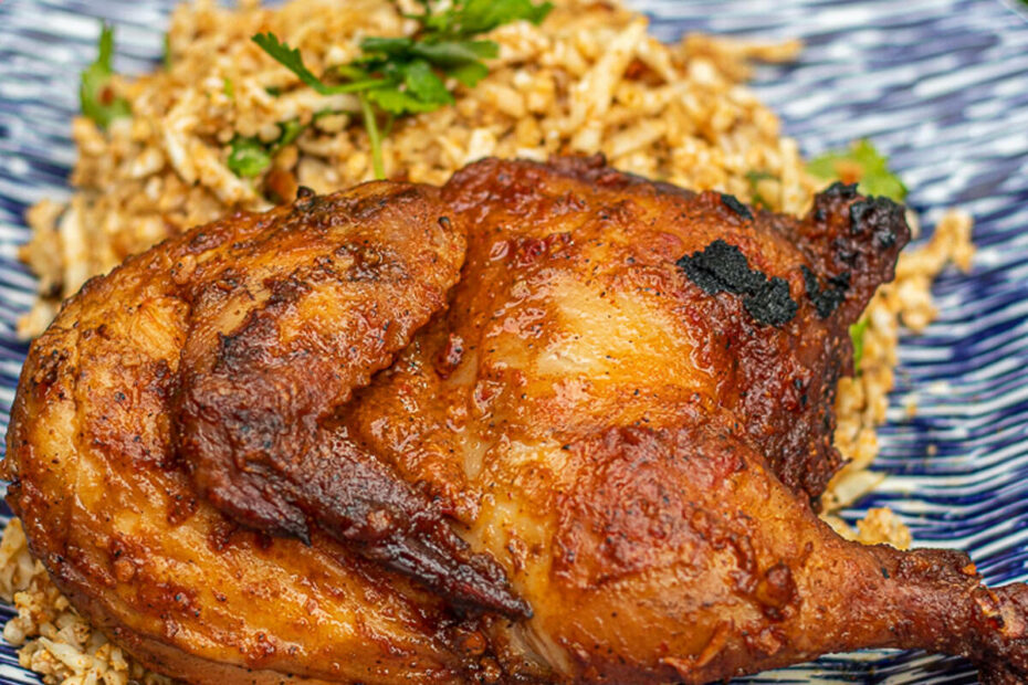A Cornish Hen with cauliflower rice.