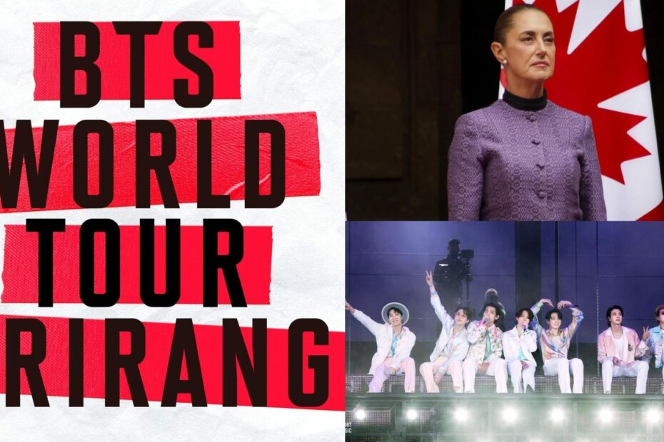 Mexico&rsquo;s President calls for more BTS ARIRANG tour dates (Image via X/@bts_bighit, Getty, Weverse)