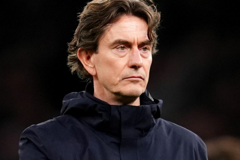 Tottenham Hotspur manager Thomas Frank claps on the touchline during the Premier League match at the Tottenham Hotspur Stadium, London.