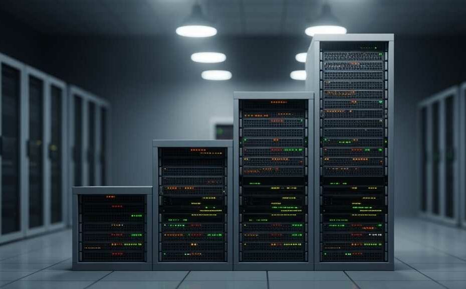 digital illustration of server racks in the form of a bar chart